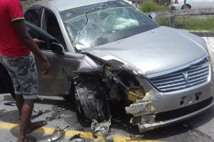 Shameer Rahaman’s car which suffered damage in the collision.