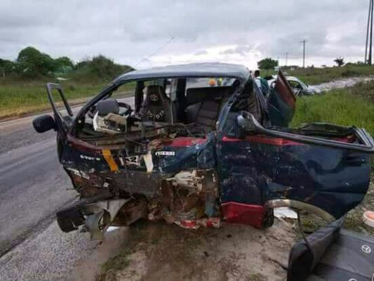 The mangled minibus after the accident. 