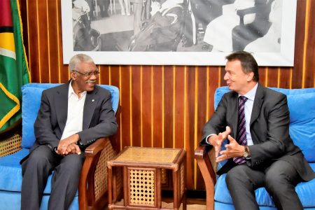 Ambassador of the Swiss Confederation to Guyana, Didier Chassot meeting with President David  Granger.
