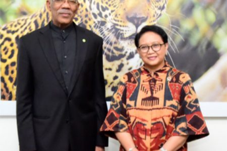 Marsudi noted that her country is seeking to improve relations with Guyana and said that she looks forward to Guyana’s participation in the Indonesia Trade Exposition slated for later this year.  (Ministry of the Presidency photo)