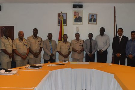 The teams of police officers from the Guyana Police Force and Korps Politie Suriname posed for a picture following the engagement. Commissioner of Police (ag) David Ramnarine is sixth, from right