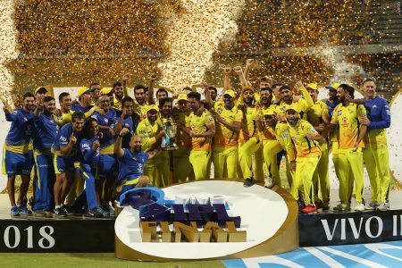 The Chennai Super Kings celebrate their IPL title win yesterday. (Photo courtesy of the IPL website) 