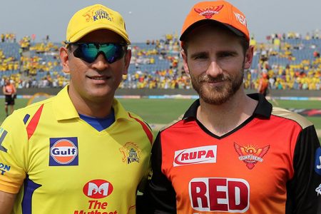 Mahendra Singh Dhoni, left and Kane Williamson, captains of the Chennai Super Kings and Sunrisers Hyderabad respectively ahead of today’s first qualifier. (IPL website)
