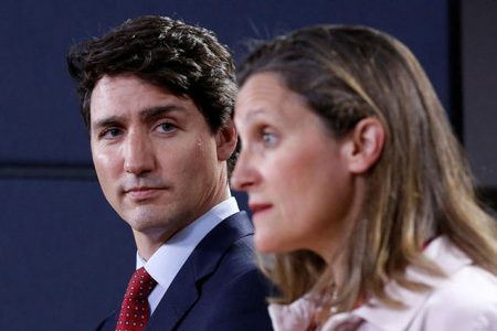 Canada’s Prime Minister Justin Trudeau listens to Foreign Minister Chrystia Freeland during news conference in Ottawa, Ontario, Canada, May 31, 2018. (Reuters photo)