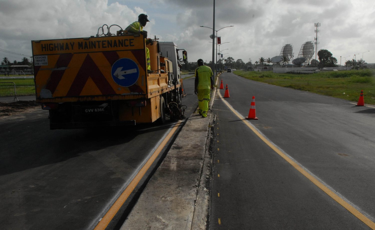 Workmen last week were putting the finishing touches to the road marking of the Carifesta Avenue/Vlissengen Road Roundabout Project ahead of today’s scheduled official opening. The roundabout is expected to take account of considerations of both smooth traffic flow and safety though the newness of the service may well pose some challenges for drivers seeking to negotiate if.