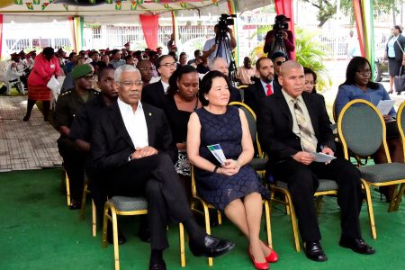From left in front row are President David Granger, First Lady Sandra Granger and Minister of Social Cohesion, Dr George Norton. (Ministry of the Presidency photo)