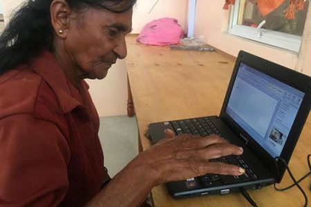 Purnamattie Mangra as she types her name (DPI photo)