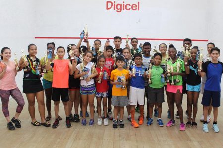 Winners at the end of this year’s junior squash championships.