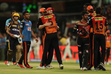 The Sunrisers Hyderabad players celebrate their win in Eliminator 2. (Photo courtesy IPL)
