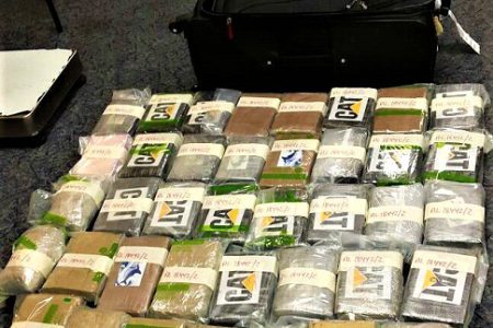 The cocaine allegedly seized at the Piarco International Airport