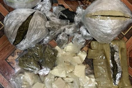 The parcels of cocaine and cannabis that were allegedly found concealed in the woman’s Bartica house.