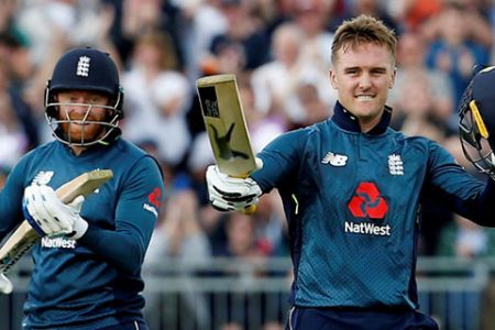 England’s Jason Roy celebrates with Jonny Bairstow after reaching a century (Action Images via Reuters/Craig Brough)
