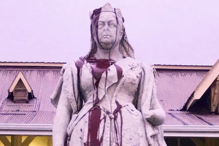  The marble sculpture of Queen Victoria in the Georgetown Supreme Court Compound has been defiled with red paint.
