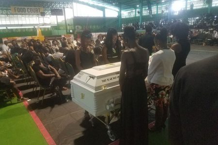 Last rites for champion calypsonian: Relatives gathered around the casket at the funeral service for Calypsonian Mighty Rebel which was held at the Cliff Anderson’s Sports Hall yesterday. He died on May 31st at the age of 72. He was known for bold and unapologetic political commentary which challenged the state of affairs. The six-time Calypso Monarch winner had under his belt the 1988 hit “Secondhand,” “Dessie You Wrong” (1993), “Political Lie” (1997), “Ask de President” (2001), “Is We Put You Deh” (2007) and “All Awee Know De Man” (2010). He was also the runner-up nine times in the competition.
