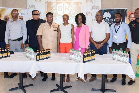 Principals of the Aliann Pompey Invitational (API) scheduled for June 30 at the National Track and Field Centre pose for a photo with some sponsors following the launch on Thursday at the Sleep In Hotel and Casino.