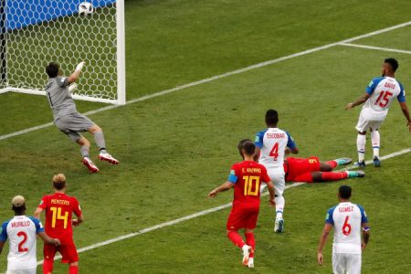 Belgium’s Romelu Lukaku scores their second goal REUTERS/Carlos Garcia Ra