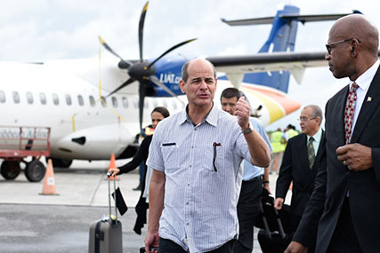Cuba’s Vice Foreign Minister, Rogelio Sierra Diaz arrives at the Eugene F. Correia International Airport for a two-day visit. (DPI photo) 