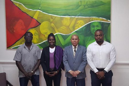 From left, Colin Boyce, Melissa Dow-Richardson, Minister George Norton and former Kaieteur news sports journalist Edison Jefford following Friday’s meeting.