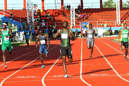 Kirani James (lane 4) brought his talents to the 592 and claimed the marquee 400m event at the third Aliann Pompey Invitational (API), clocking a winning time of 44.99 seconds. (Orlando Charles photo)