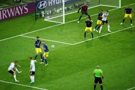 Germany’s Toni Kroos scores his team’s second goal REUTERS/Hannah McKay.

