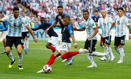France’s Kylian Mbappe about to score his team’s third goal.(Reuters)