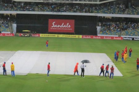 Rain severely disrupted the first day’s play of the third and final test match between the West Indies and Sri Lanka in Barbados yesterday. (Photo courtesy Cricket West Indies)
