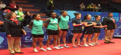 The Guyana women’s team at the South American Games from left Natalie Cummings, Trenace Lowe and Chelsea Edghill.
