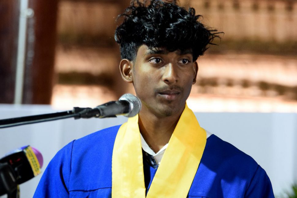 Best graduating student Avinash Seepaul addressing his fellow graduates (DPI photo)