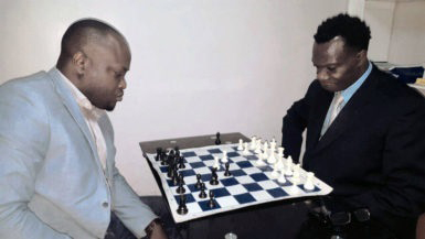 President of the Guyana Chess Federation James Bond (left) and CEO of Silicon Green Frankie Farley depict two models of concentration as they played a game of chess in March 2017, the same month Bond assumed the leadership of the organization. Last evening, the federation hosted a dinner at the Promenade Gardens to facilitate a team travelling to Batumi, Georgia, to compete in the illustrious 2018 Chess Olympiad in September. 
