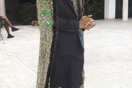 Dexter Gardener in a piece he created, which won the best evening wear award at last year’s Mr Guyana African Roots Pageant
