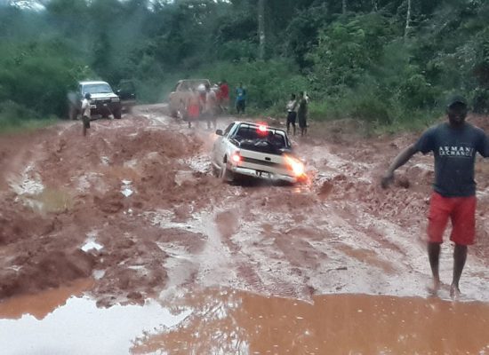 Stuck: An impassible section of the Puruni road