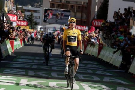 Tour de France - The 175.5-km Stage 12 from Bourg-Saint-Maurice Les Arcs to Alpe d’Huez - Team Sky rider Geraint Thomas of Britain wins the stage. (REUTERS/Benoit Tessier)
