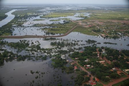 An aerial view of the flooding in Lethem. (MoTP photo)