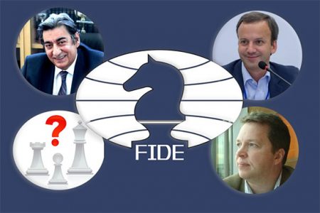  The three candidates for the presidency of the world chess organization, known by its French acronym, FIDE, clockwise from left: Georgios Makropoulos (Greece), Arkady Dvorkovich (Russia) and Nigel Short (England). Current FIDE President Kirsan Ilyumzhinov has withdrawn from the election which takes place this September at the FIDE Congress in Batumi, Georgia. FIDE’s national federations number well over 150, second only to FIFA. (Photo: Chessbase) 