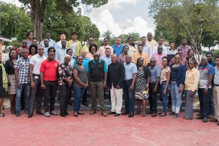 The Ministry of Education’s (MoE) Technical and Vocational Education Training (TVET) department on Monday  began a five-day leadership conference at the Lake Mainstay Resort in the Whyaka Village, Essequibo Coast.
A release from the ministry said that the intention of the MoE is to assemble the 50 prospective leaders in the same space over five days and offer training and support especially in the area of leadership as the Education Ministry aims to craft a definitive plan for technical and vocational education in Guyana for the next 15 years. This Education Ministry photo shows the participants on the retreat.