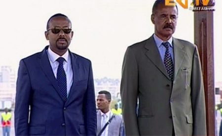 Ethiopia's Prime Minister Abiy Ahmed, left and Erirea's President Isaias Afwerki 