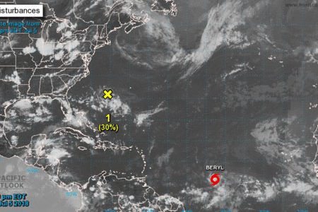 The 5 p.m. location of Tropical Storm Beryl. (NHC)