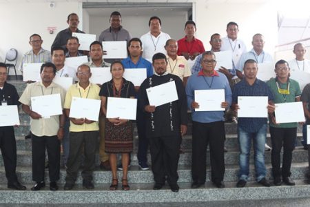 Some of the Toshaos sworn in as Rural Constables and Justices of the Peace (DPI photo)