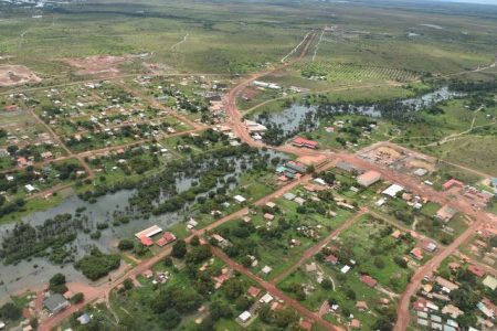 An aerial view of the flood affected areas in Central Rupununi (DPI Photo)
