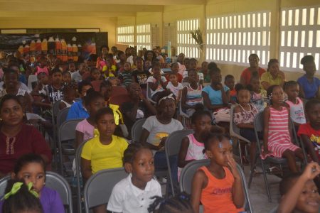 ANSA Mc Al Trading Limited has teamed up with the Department of Education Region Four to host its second annual Literacy Summer camp, a release from Region Four says. The camp which runs for one week caters for some 300 children with 150 being from the East Coast and the other 150 from the East Bank Demerara. The camp runs from 8.30 am to 13.30 pm daily and is being held at the Beterverwagting Primary and is geared at providing the students with an opportunity to be engaged in various events.  This photo shows some of the children participating.