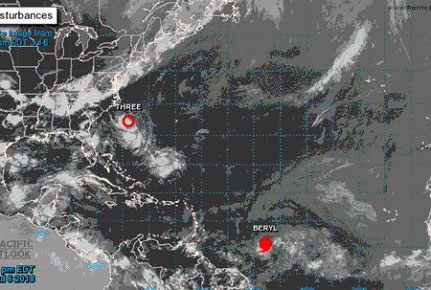 The 5 p.m. position of Hurricane Beryl. (NHC)