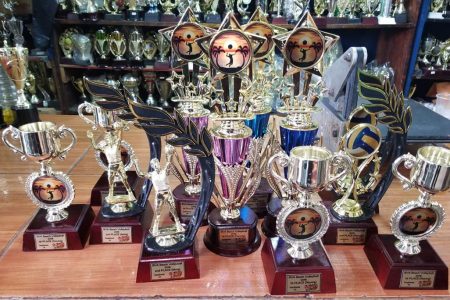 Some of the trophies that will be up for grabs at today’s tournament.