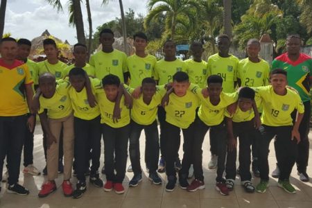 The Guyana Under-14 squad and management staff following their arrival in Curacao for the CFU Under-14 Boys Challenge Series
