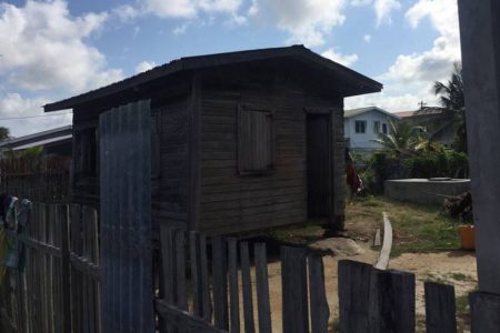 The small wooden shack where Ramdeo Ferreira’s lifeless body was discovered.
