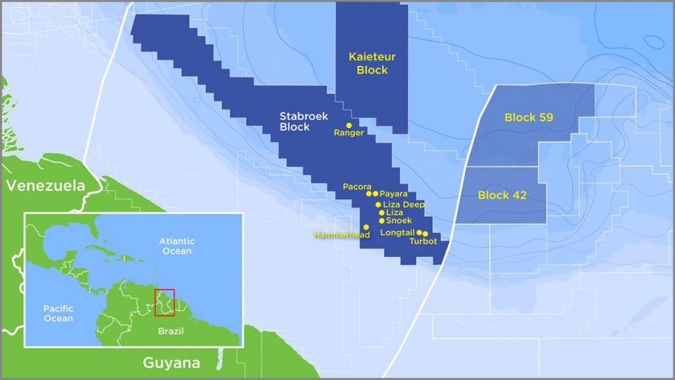 The discovery at the Hammerhead-1 well is the ninth find by ExxonMobil and its partners in the Stabroek Block. (Hess Corporation image) 