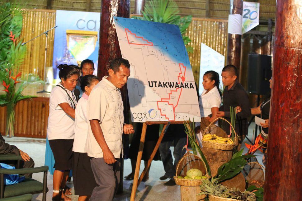 The ceremonial blessing of the oil exploration well by the Akawaio Hallelujah  Religious Group on Friday evening at the Umana Yana. (Terrence Thompson Photo) 
