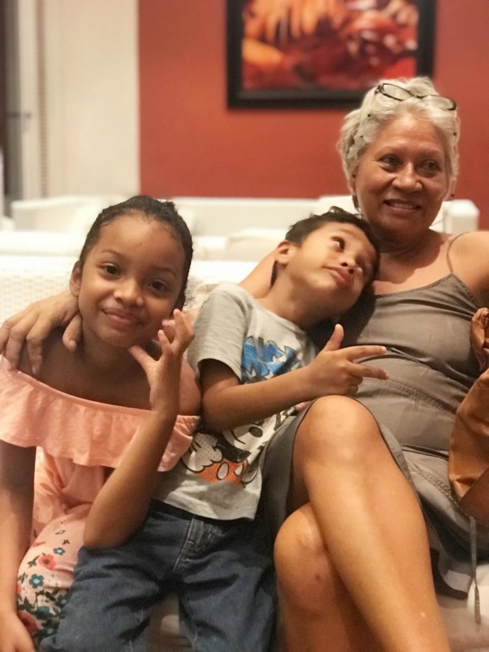 Pamela Fox with grandchildren Lesis and Phenom.
