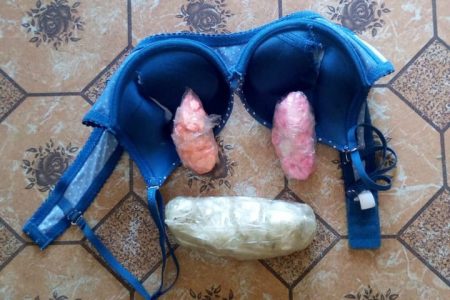 The illegal drugs that were found concealed in the woman’s bra.