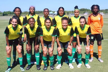 The Guyanese Girls U15 starting XI before their clash with St. Lucia in the CONCACAF U15 Football Championship