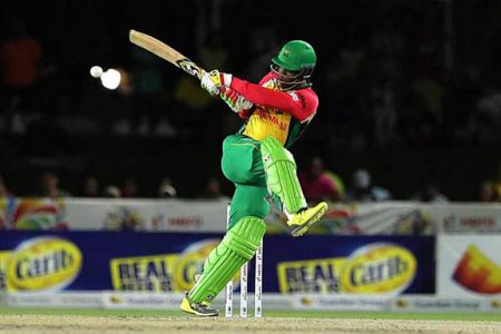 Guyana’s Shimron Hetmeyer on the go during his century Saturday night when he became the youngest century maker in CPL history at 21 years of age. (Photo CPL/ Getty Images)